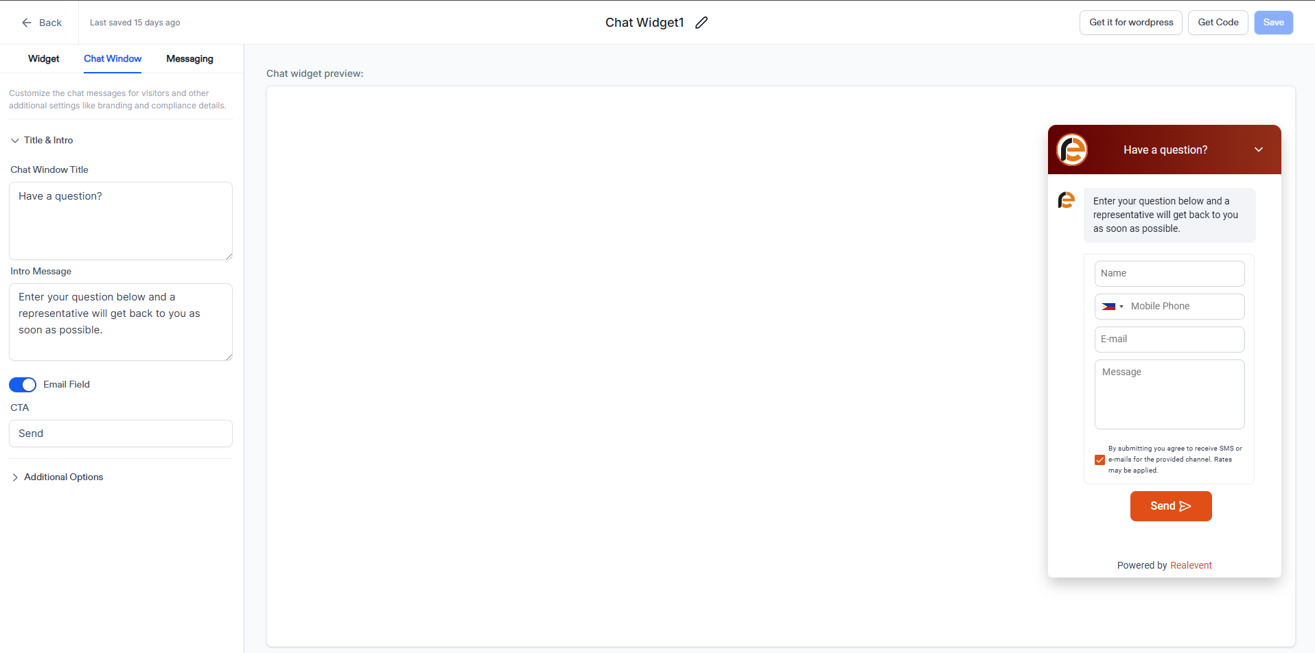 Realevent CRM Web Chat Widget
